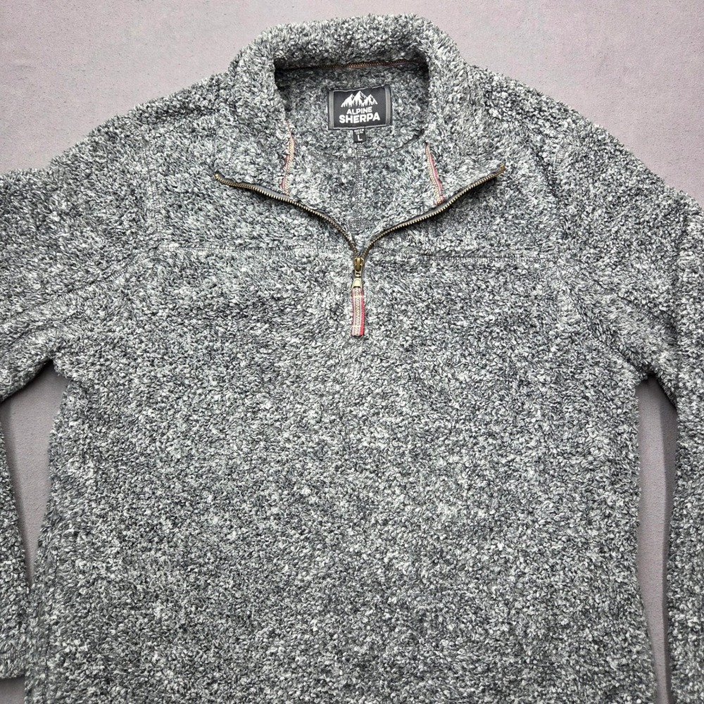 Alpine Sherpa Mens Gray Marled Fleece Quarter Zip Pullover Jacket Size L